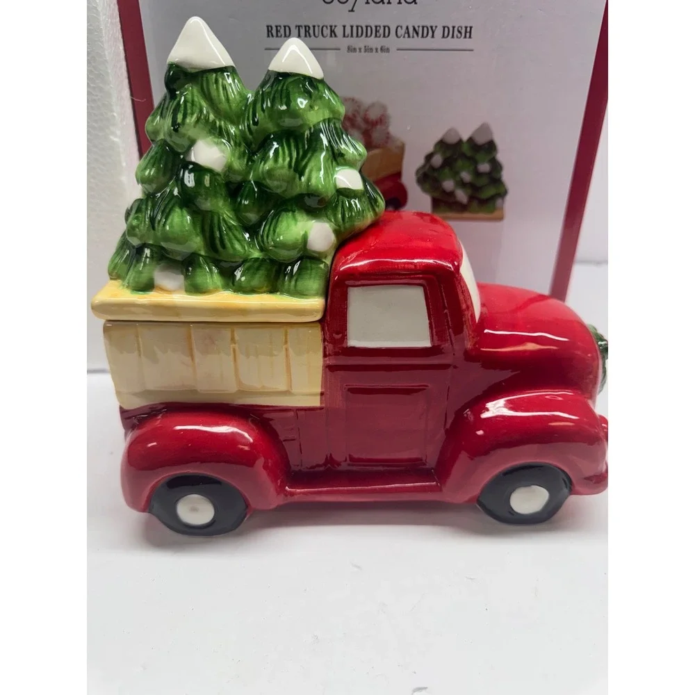 Joyland Red Truck Lidded Candy Dish Christmas Ceramic Holiday Decor 8x5x6in